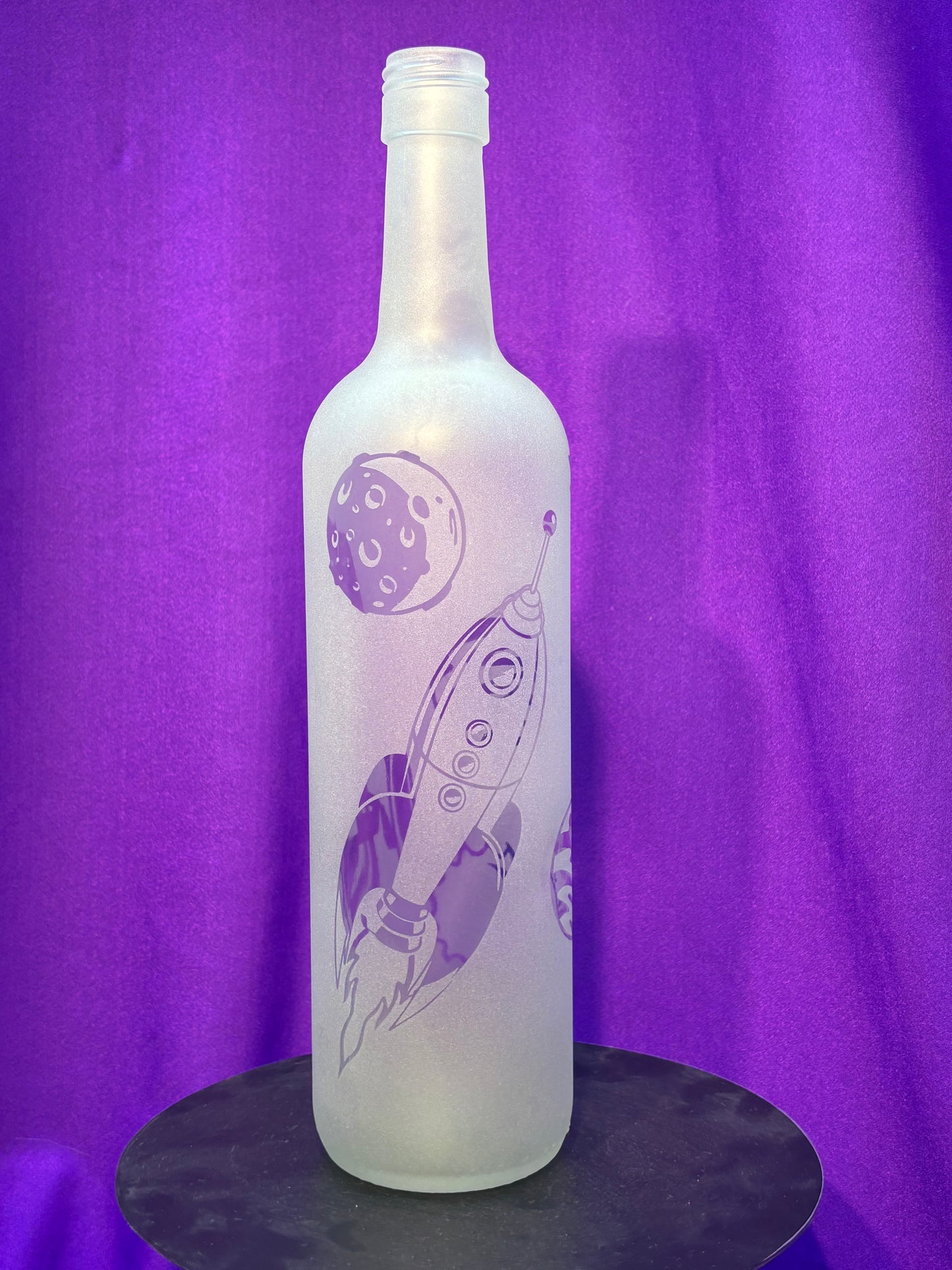Sandblasted Rocket and Space Incense Holder Bottle