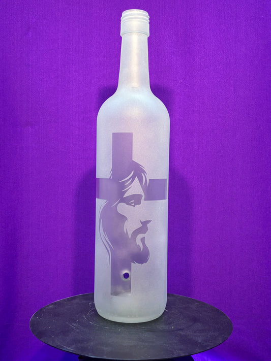 Sandblasted Jesus Cross Incense Holder Bottle