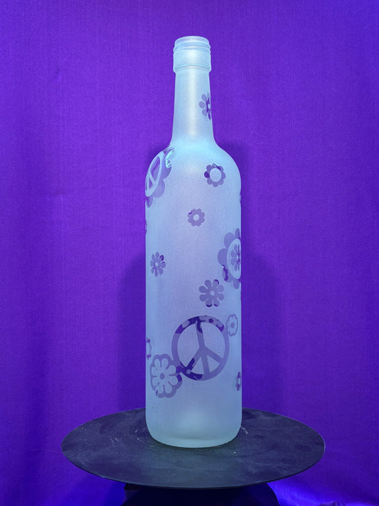 Sandblasted Flower Peace Incense Holder Bottle - Clear