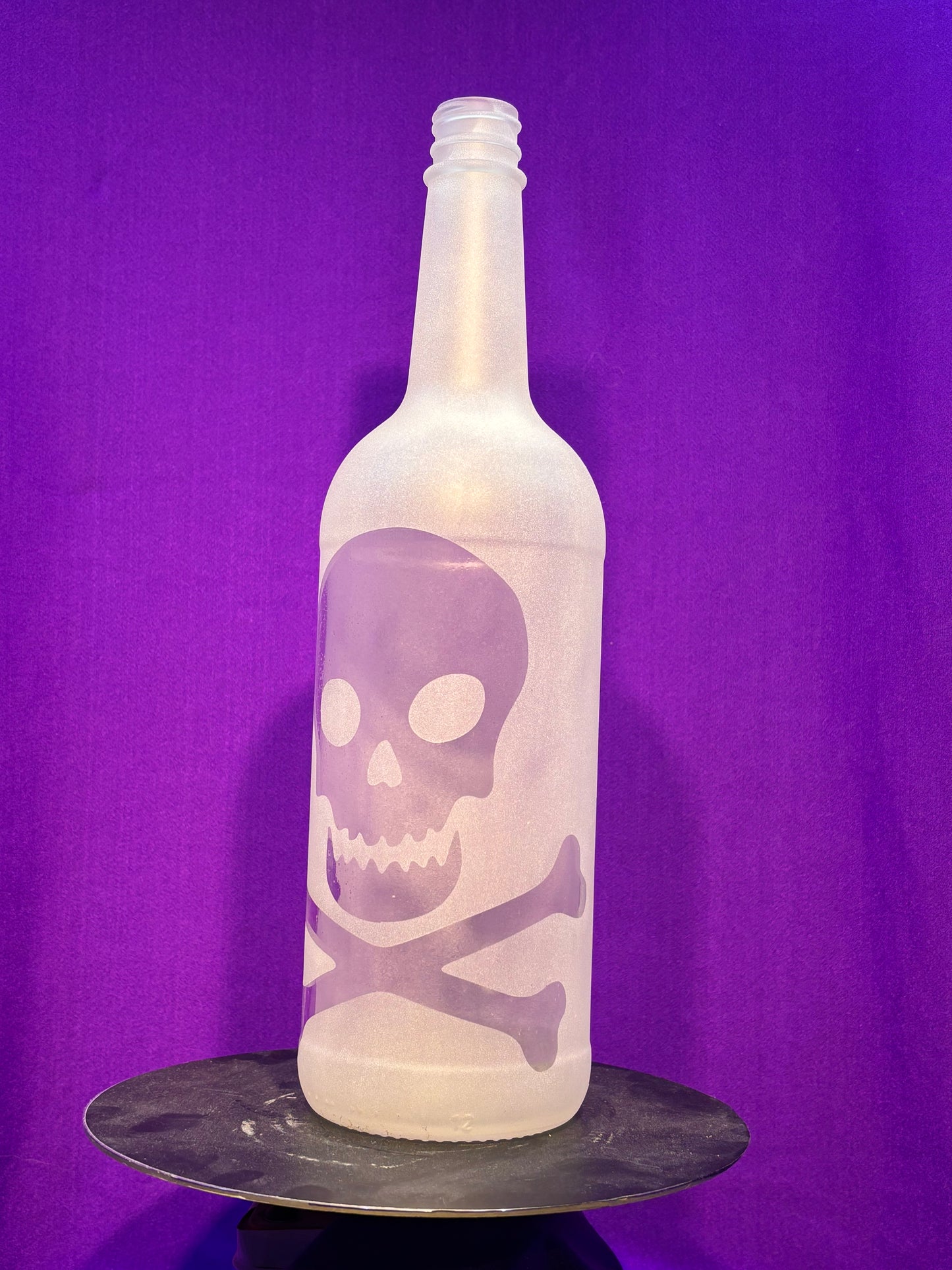 Sandblasted Skull and Crossbones Incense Holder Bottle
