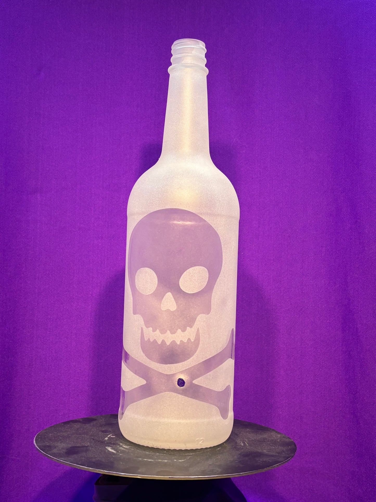 Sandblasted Skull and Crossbones Incense Holder Bottle