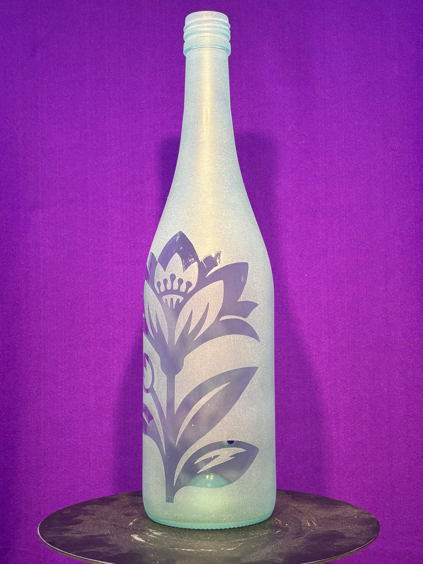Sandblasted Flower 2 Incense Holder Bottle - Single Flower
