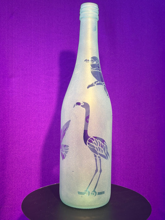 Sandblasted Flamingos and Birds Incense Holder Bottle