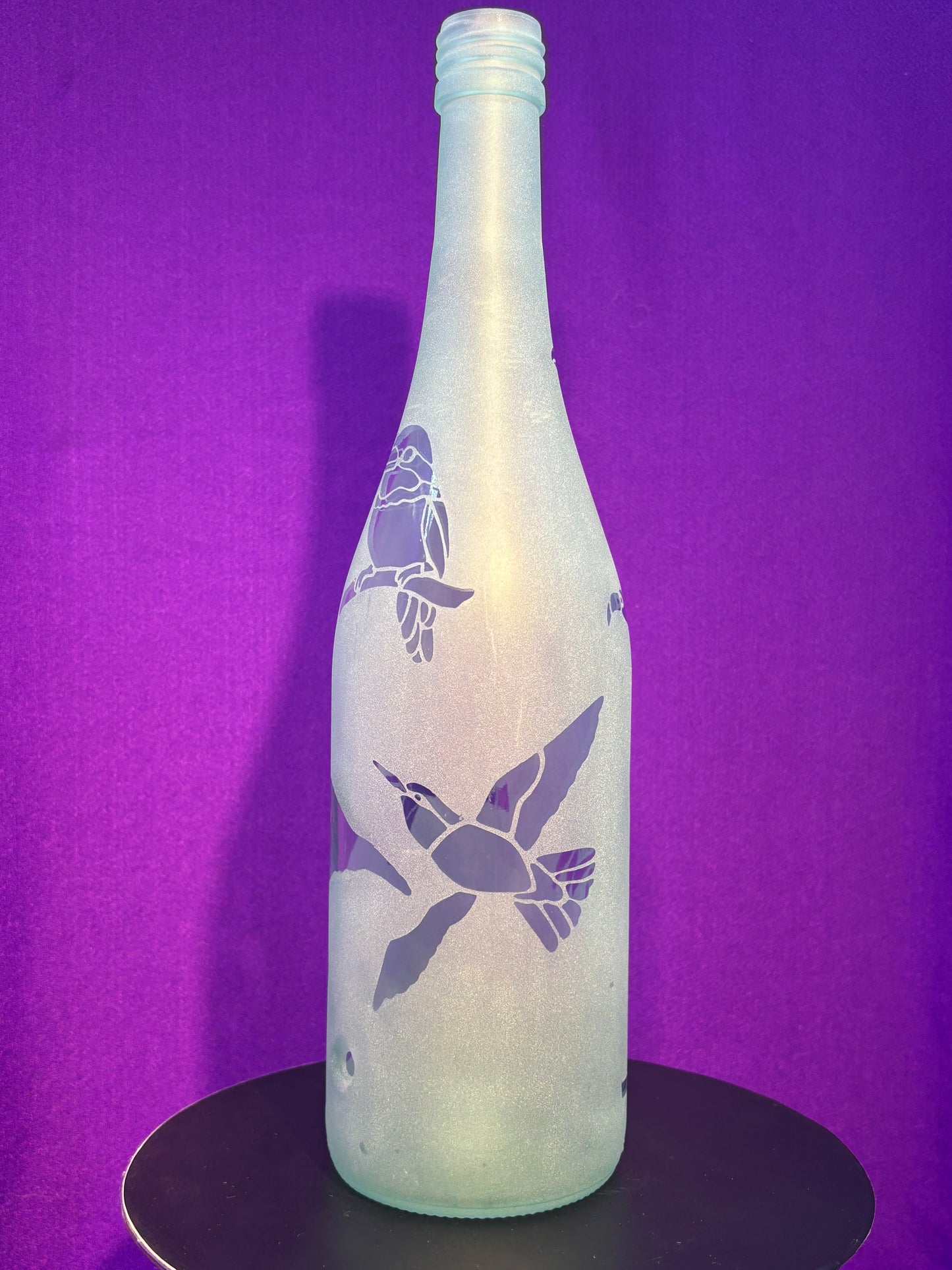Sandblasted Flamingos and Birds Incense Holder Bottle