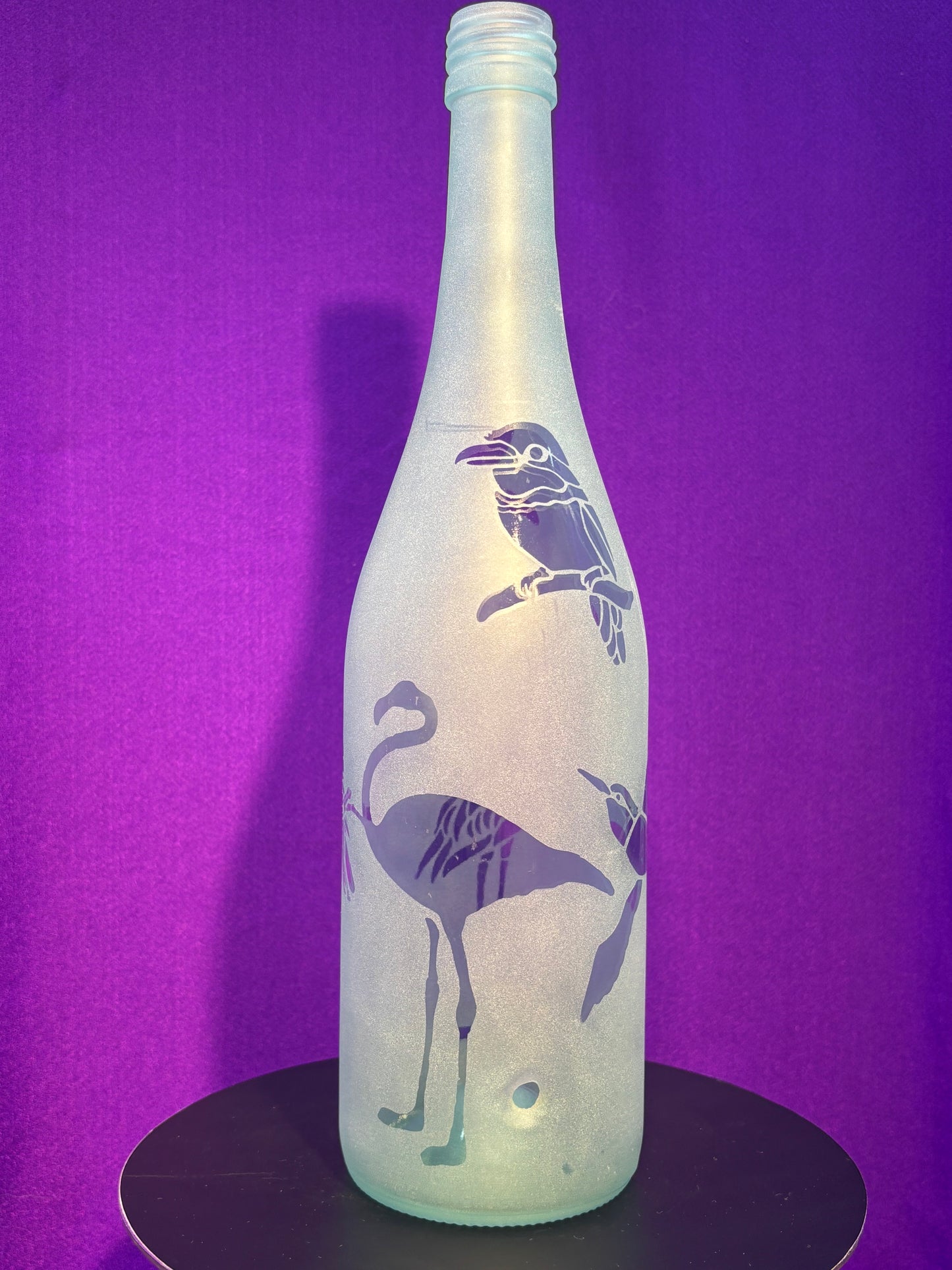 Sandblasted Flamingos and Birds Incense Holder Bottle