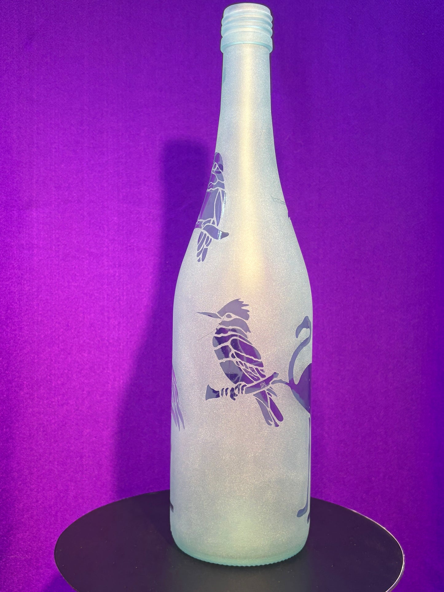 Sandblasted Flamingos and Birds Incense Holder Bottle