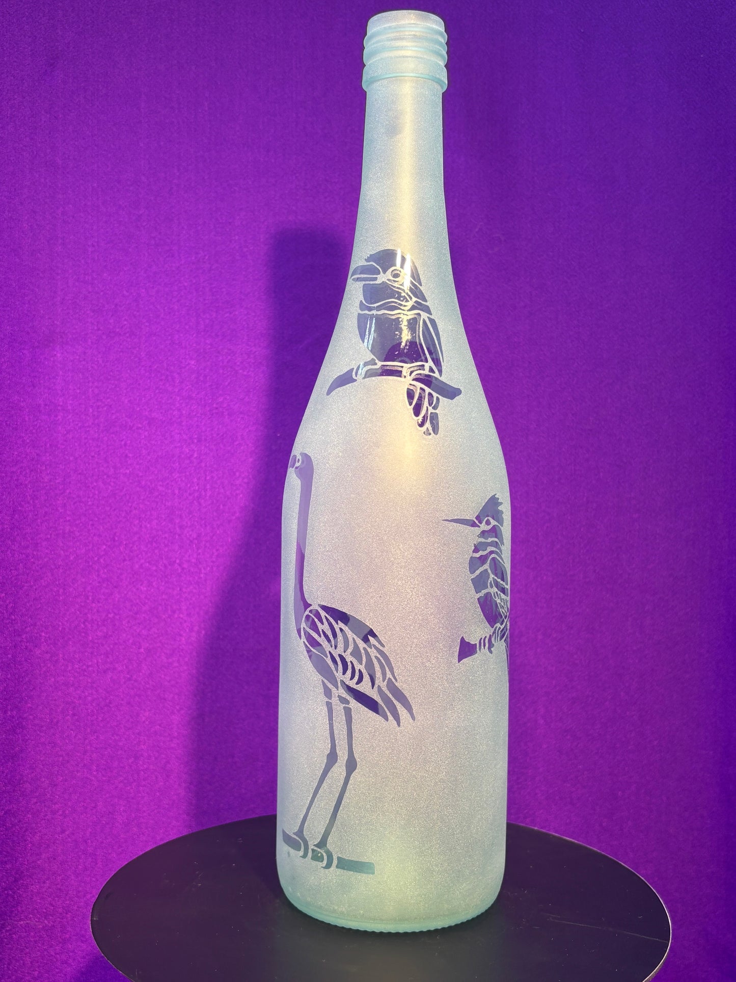 Sandblasted Flamingos and Birds Incense Holder Bottle