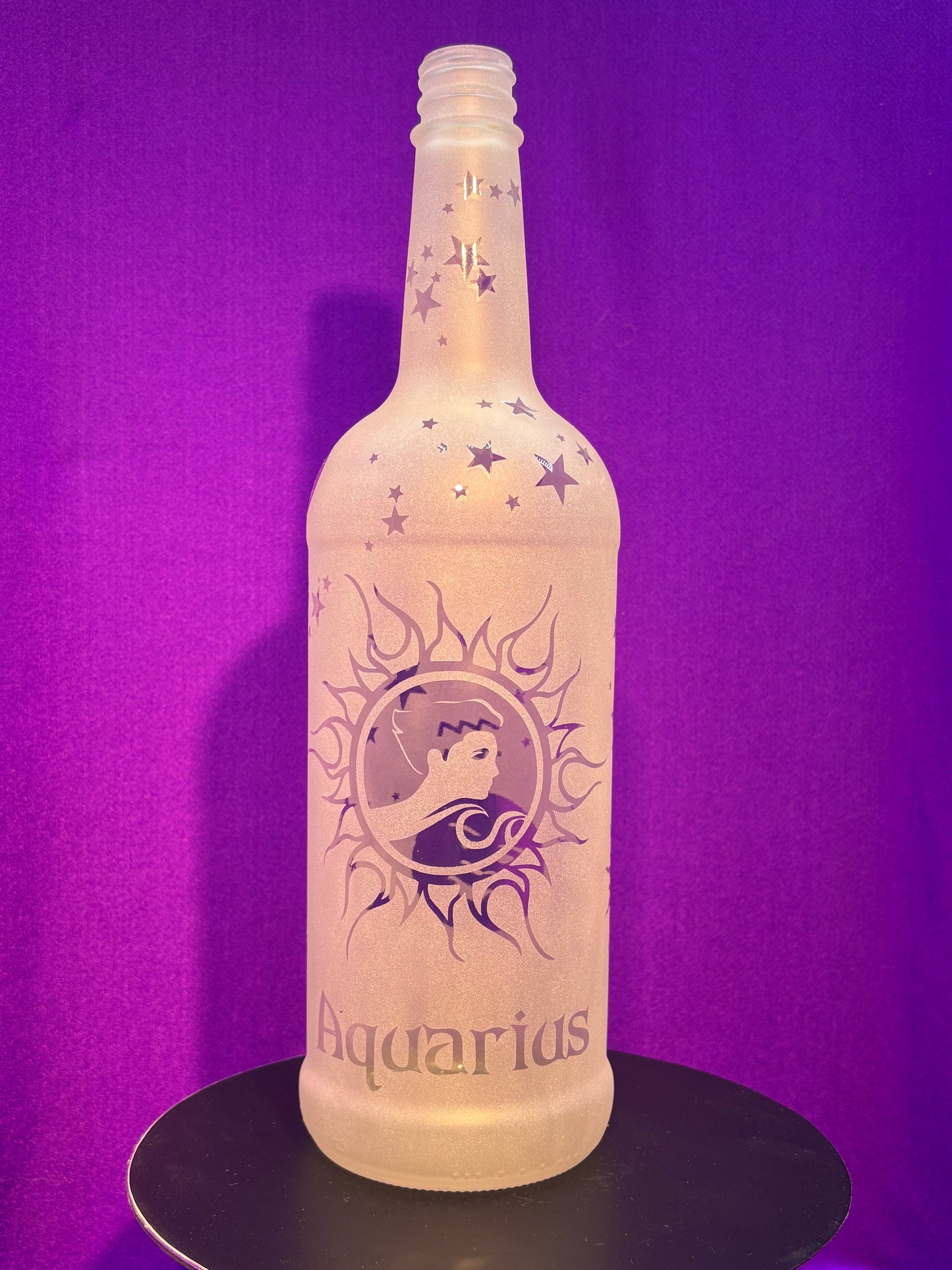 Sandblasted Aquarius Zodiac Incense Holder Bottle