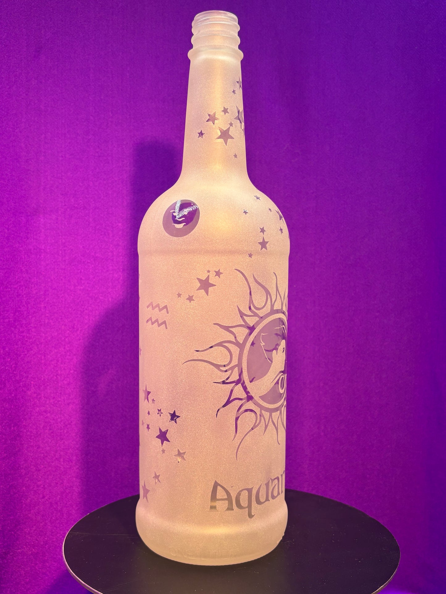 Sandblasted Aquarius Zodiac Incense Holder Bottle