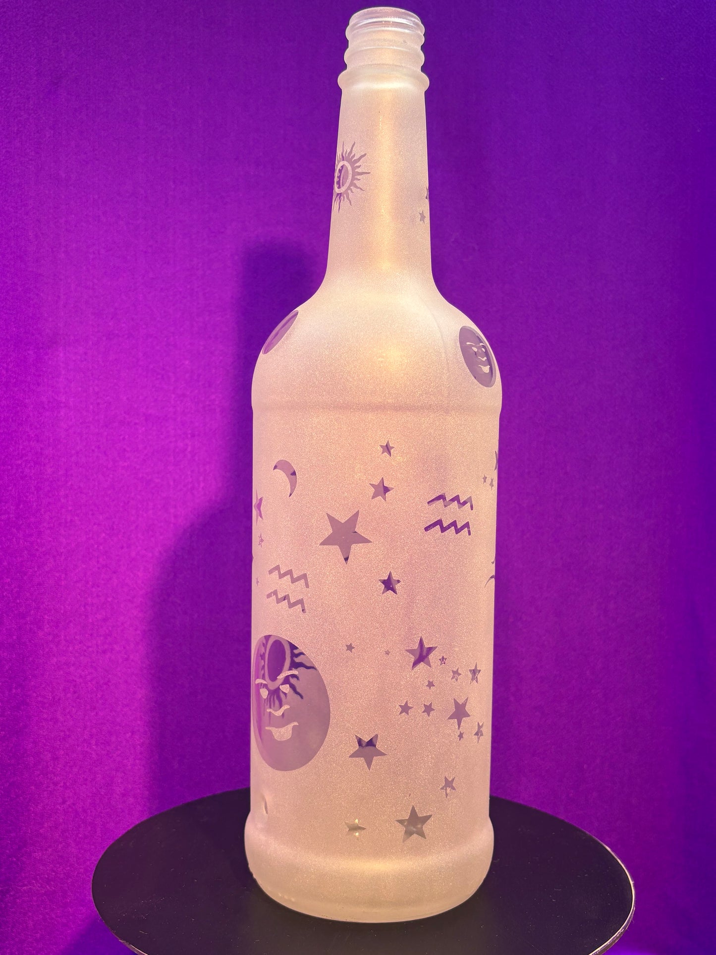 Sandblasted Aquarius Zodiac Incense Holder Bottle