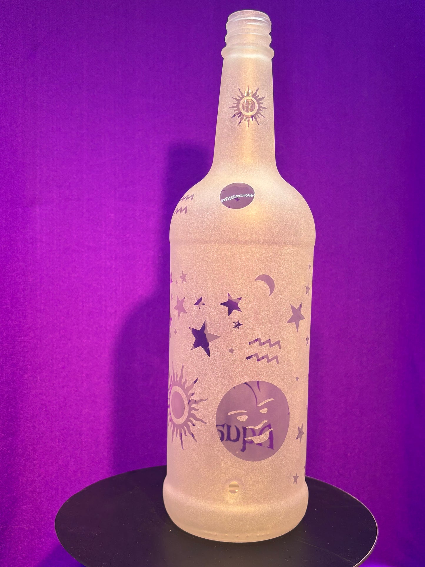 Sandblasted Aquarius Zodiac Incense Holder Bottle