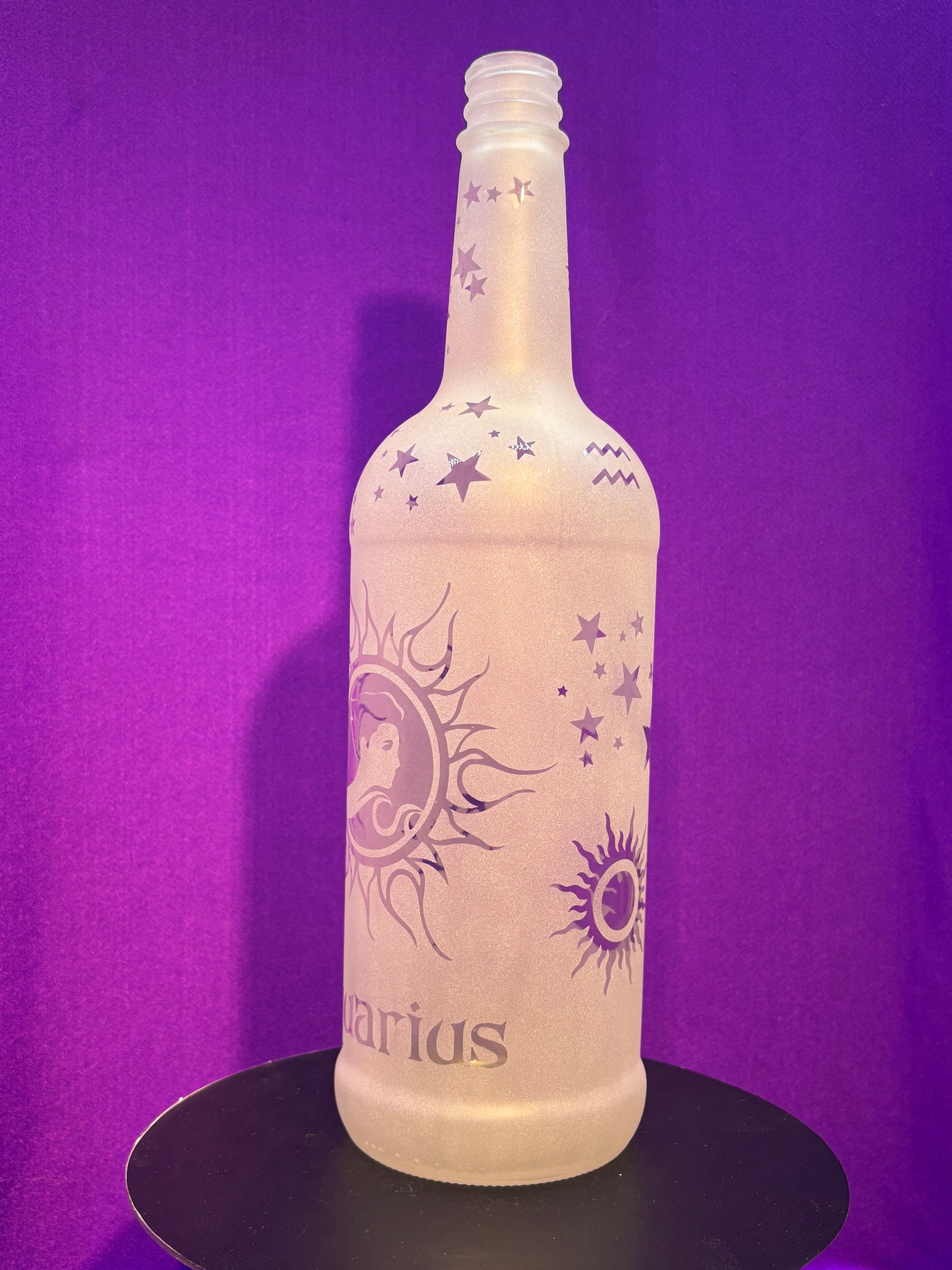 Sandblasted Aquarius Zodiac Incense Holder Bottle