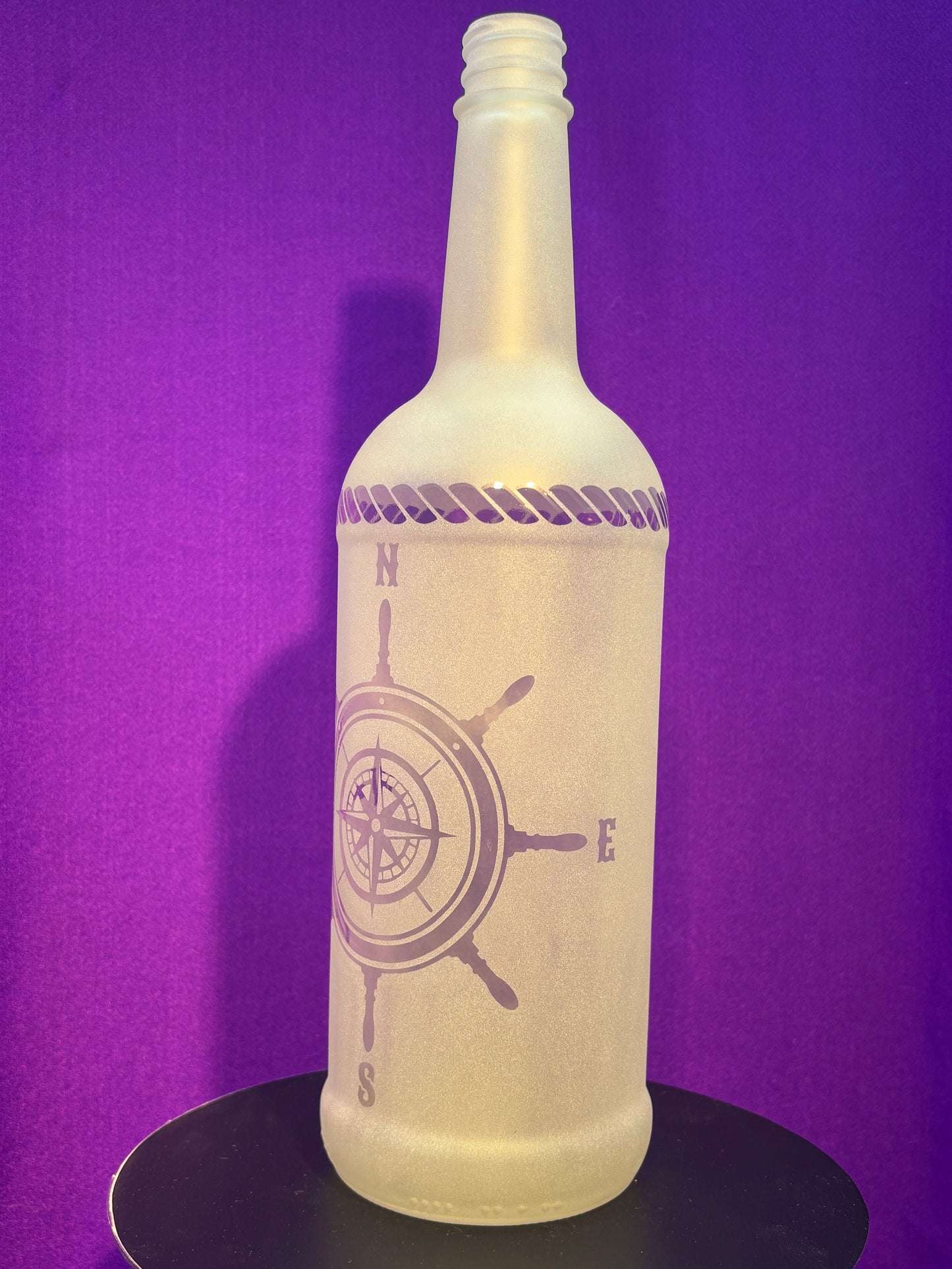 Sandblasted Ship's Wheel Compass Incense Holder Bottle