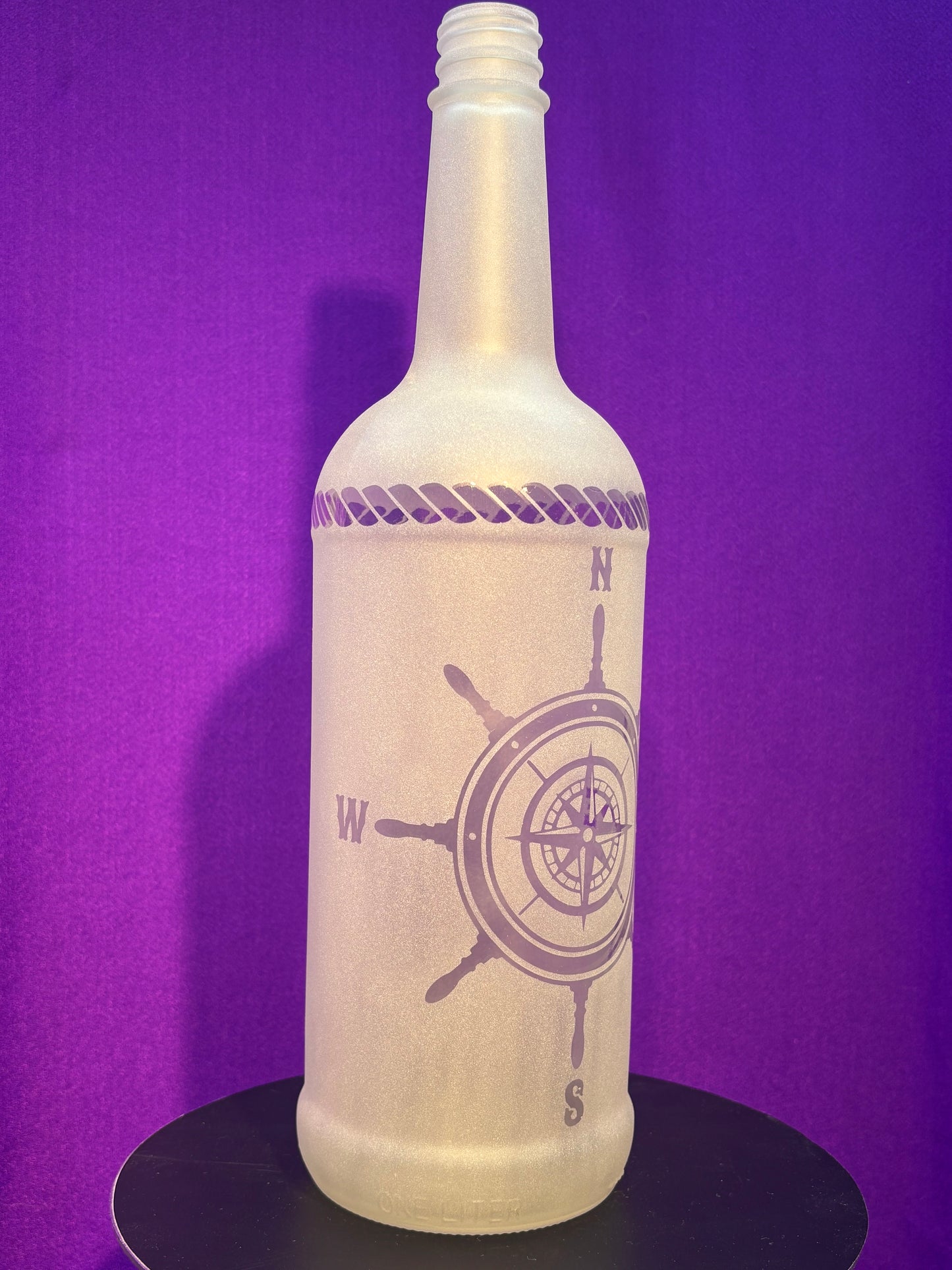 Sandblasted Ship's Wheel Compass Incense Holder Bottle