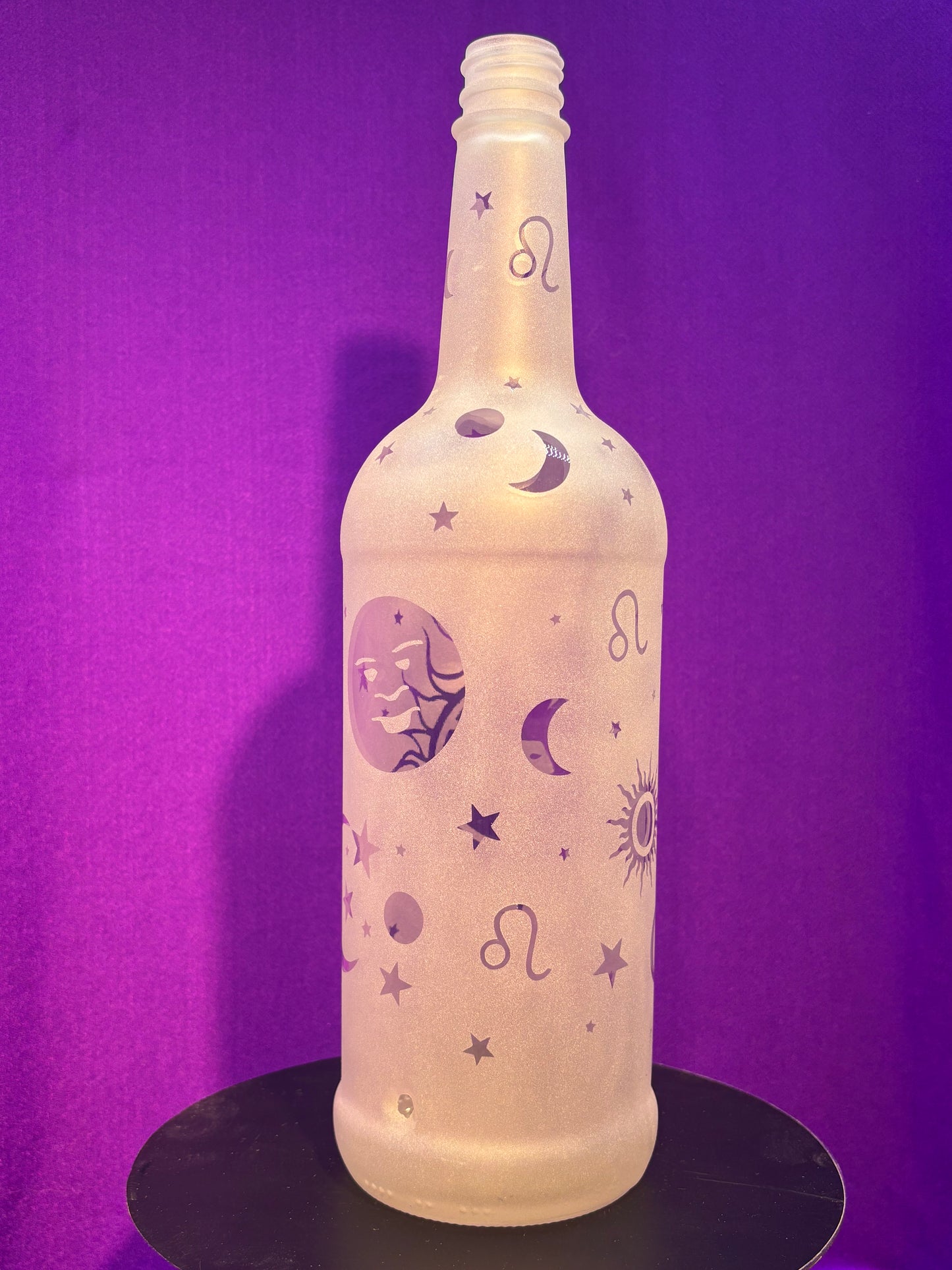 Sandblasted Leo Zodiac Incense Holder Bottle