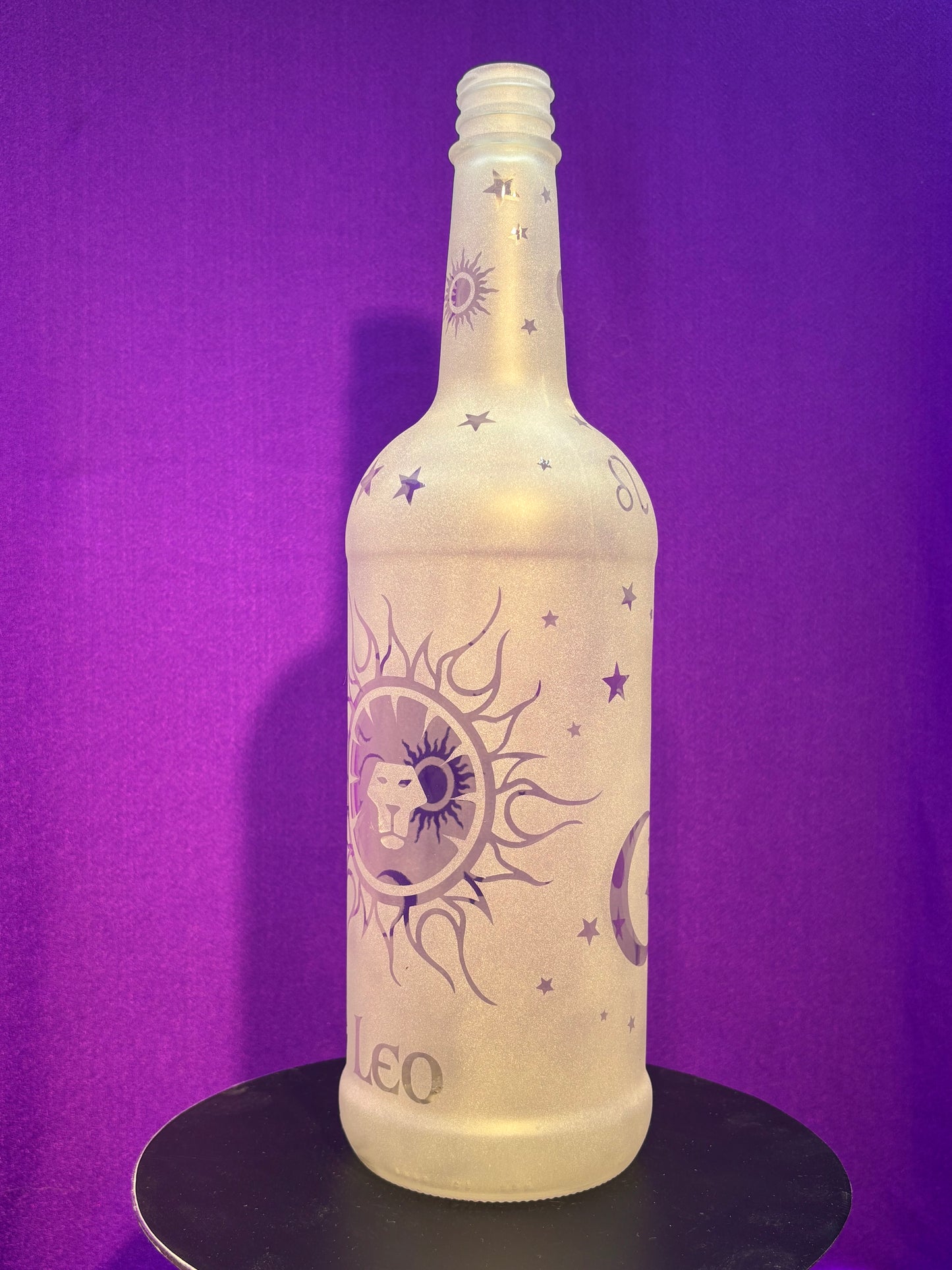 Sandblasted Leo Zodiac Incense Holder Bottle