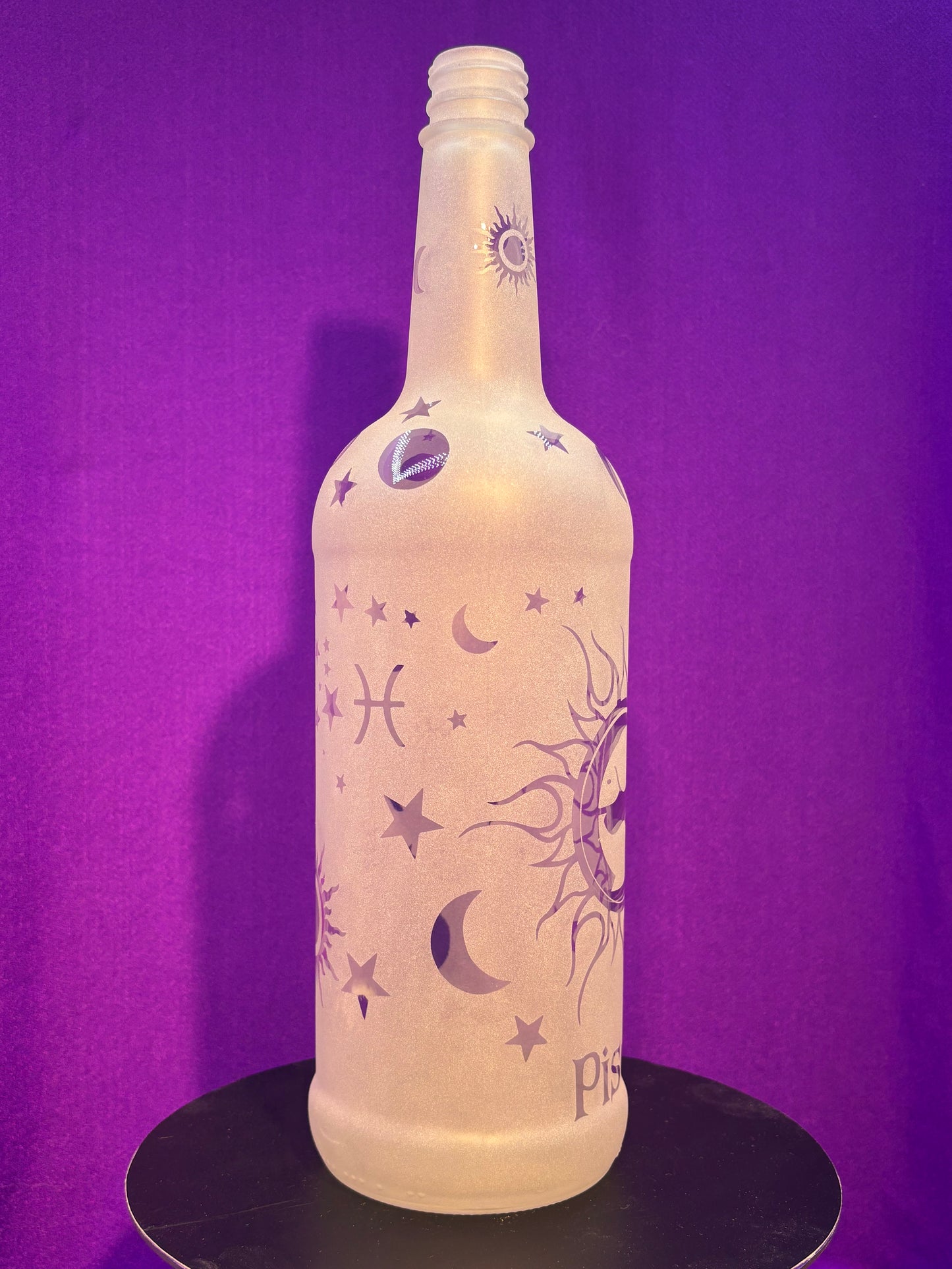 Sandblasted Pisces Zodiac Incense Holder Bottle