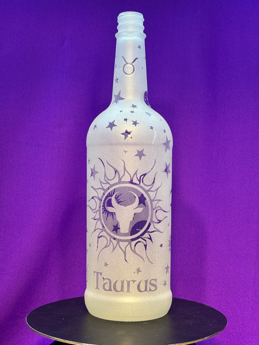 Sandblasted Taurus Zodiac Incense Holder Bottle