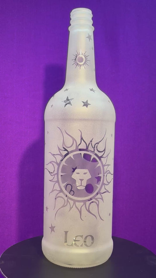 Sandblasted Leo Zodiac Incense Holder Bottle